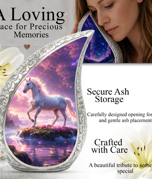 Majestic Horse Personalized Cremation Urn – Teardrop Style Aluminum Memorial Urn, 10 Inch