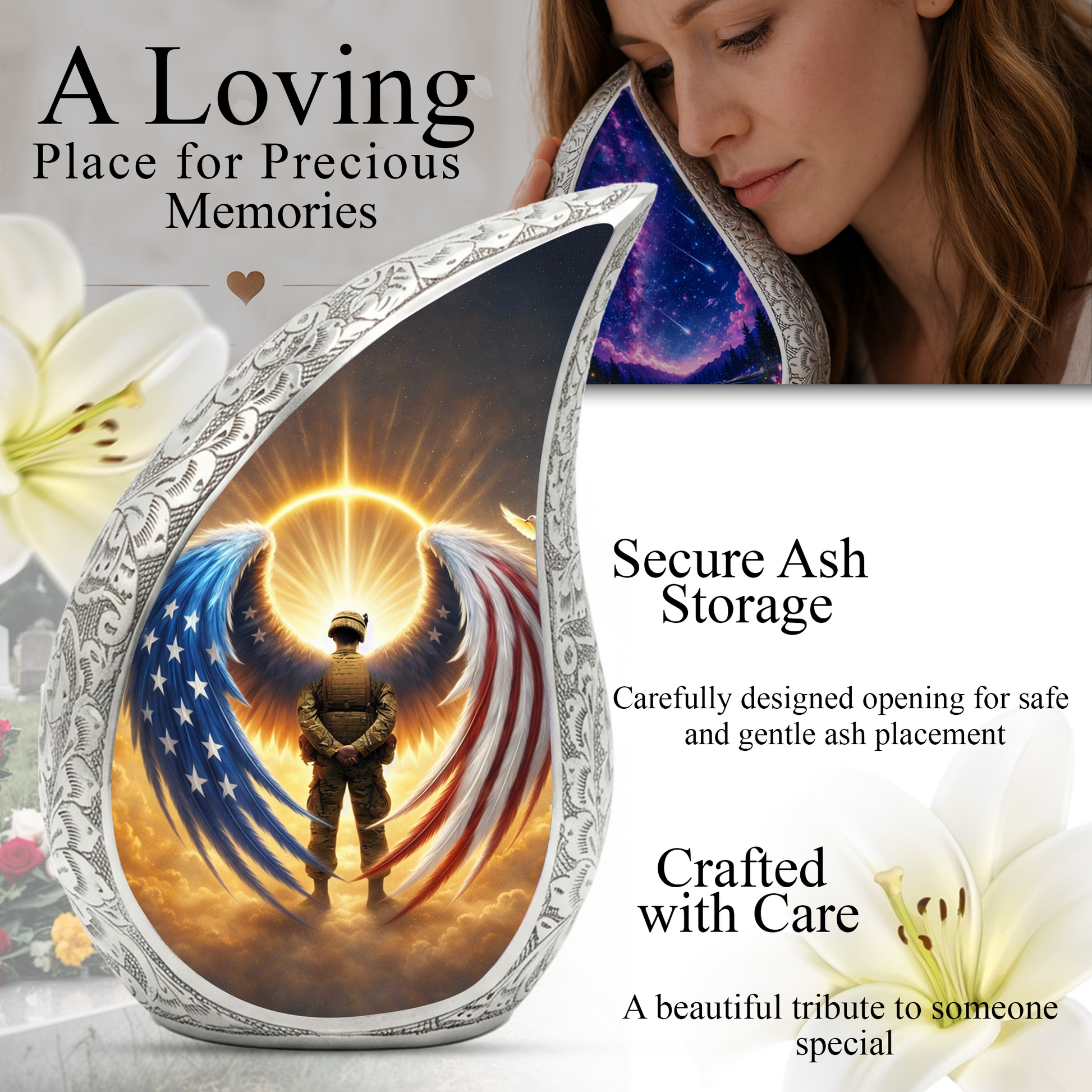 Patriotic Military Angel Urn for Dad – Personalized Urns for Dad