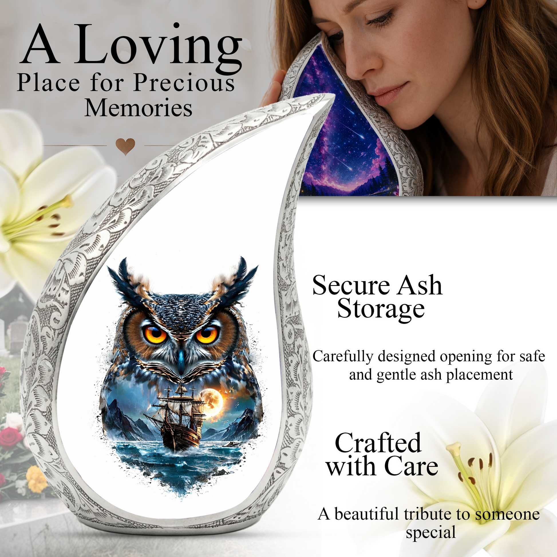Owl Cremation Urn for Dad – Personalized Adult Cremation Urn for Ashes | Nautical Memorial Urn for Father