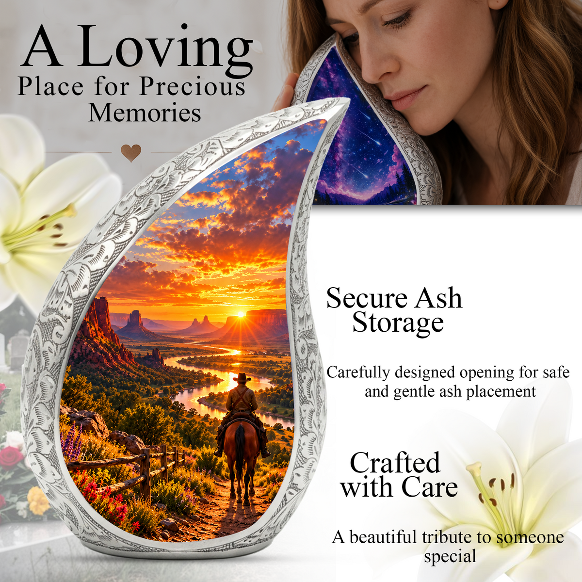 Cowboy Horse Cremation Urn for Ashes, Western Memorial Urn, Cowboy Adult Urn, Horse Lover Urn