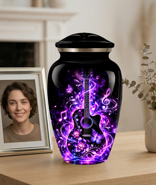 Personalized Guitar Cremation Urn for Ashes, Purple Music Memorial Urn, Custom Adult Cremation Urn