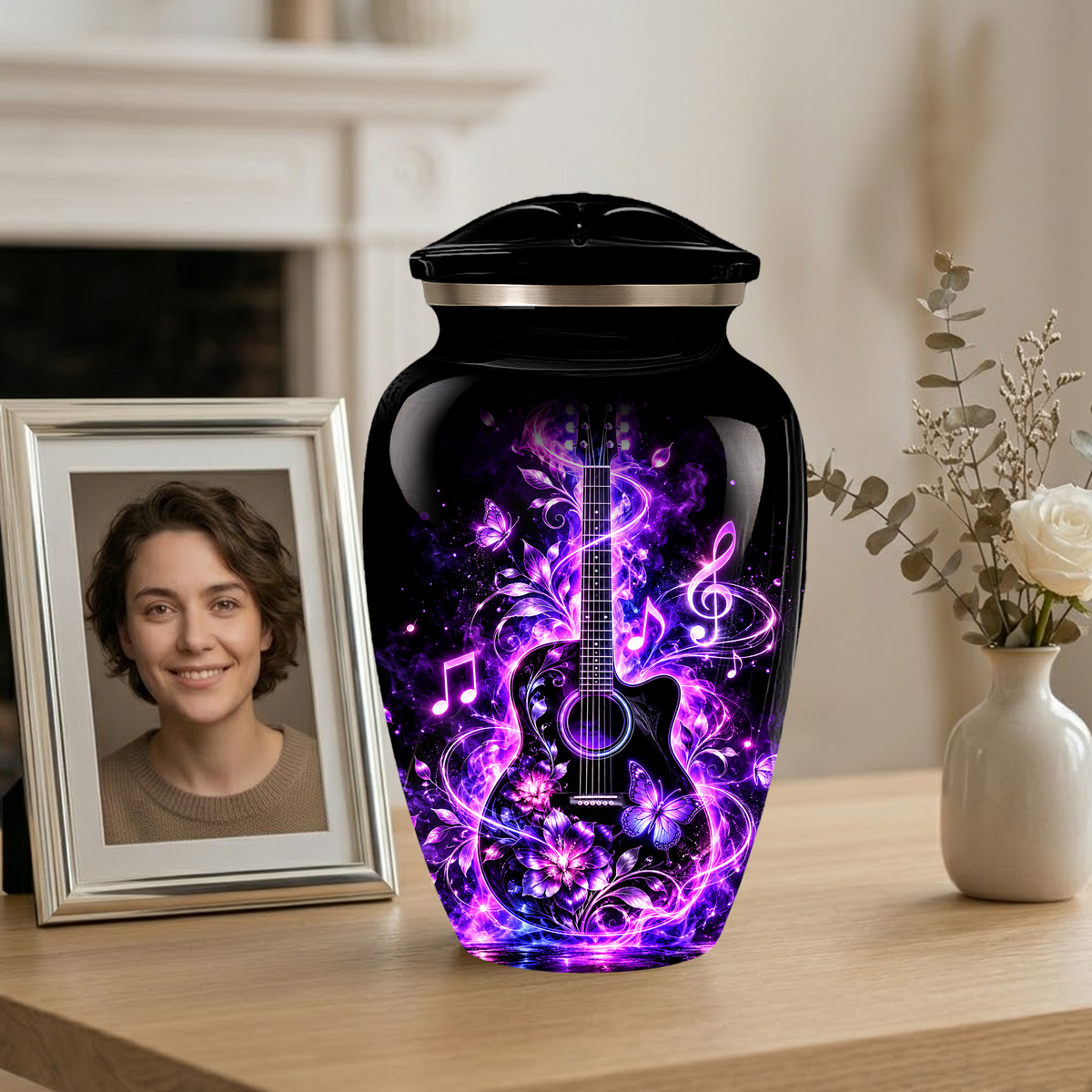 Personalized Guitar Cremation Urn for Ashes, Purple Music Memorial Urn, Custom Adult Cremation Urn
