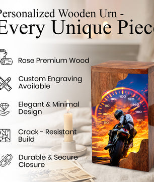 Motorcycle Wooden Cremation Urn – Rider Memorial Urn for Human Ashes
