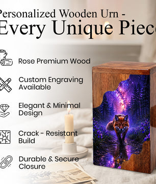 Wooden Cremation Urn for Human Ashes, Fox Memorial Urn