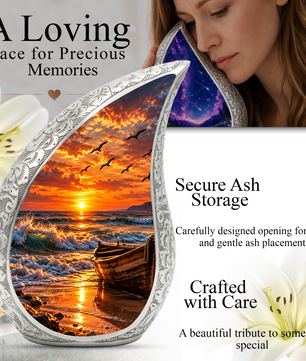 Ocean Sunset Cremation Urn for Adult Ashes, Beach Memorial keepsake Urn