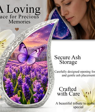 Butterfly Urn for Human Ashes | Purple Floral Butterfly Cremation Urn| Beautiful Butterfly Memorial Urn for Adult Ashes
