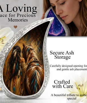 Native American Horse Memorial Urn for Mom, Beautiful Cremation Urn for Women