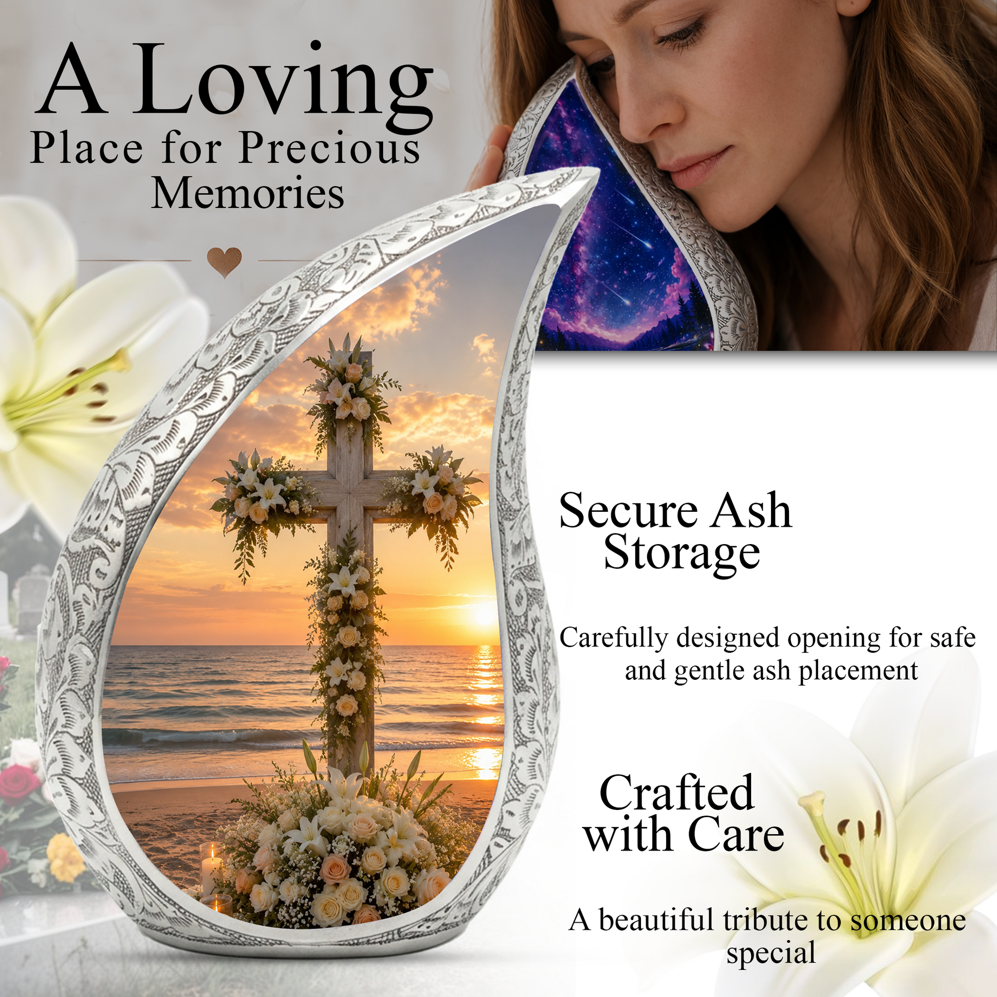 Cross Beach Urn for Human Ashes | Wooden Ocean & Beach Cremation Urn