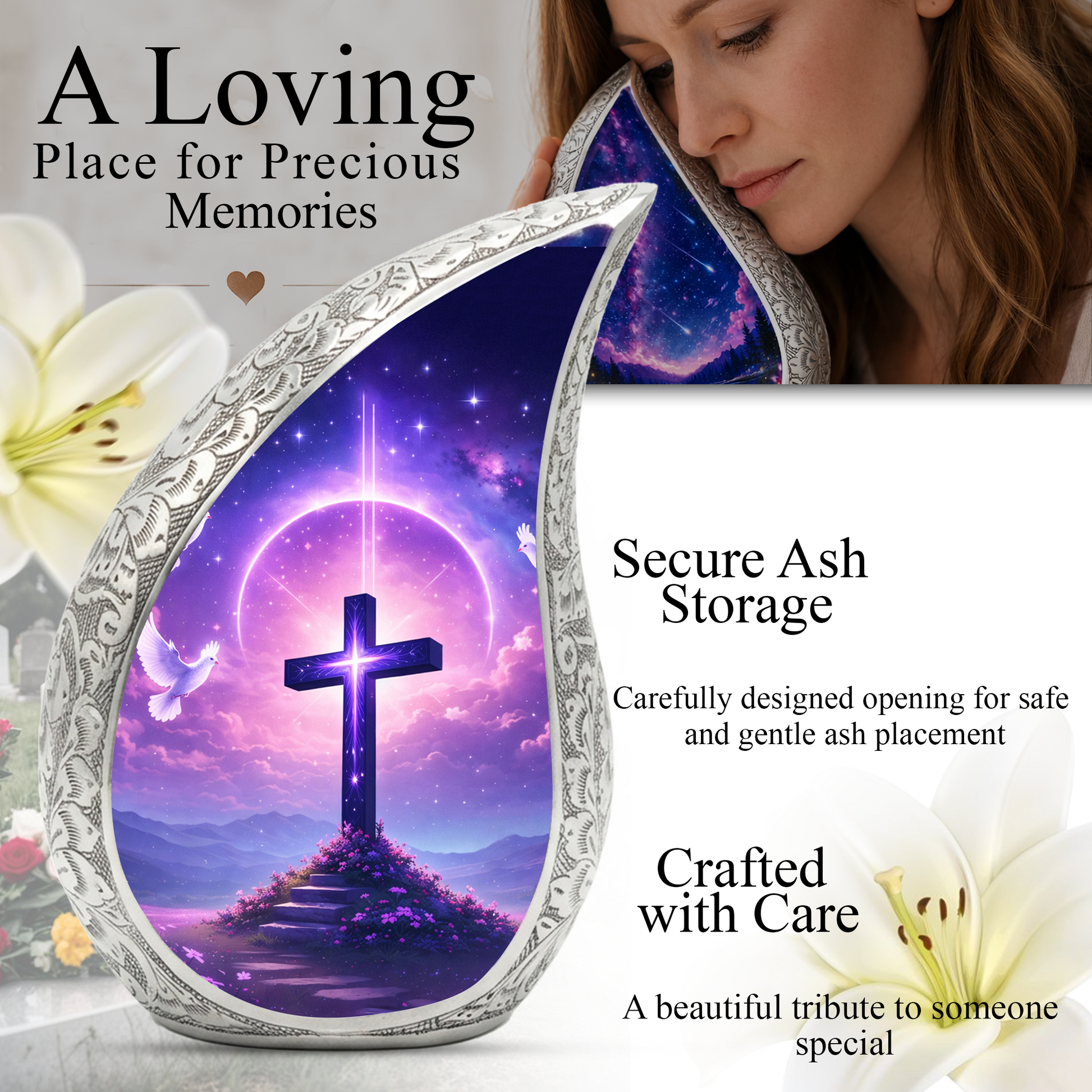 Christian Cross Adult Urn for Human Ashes