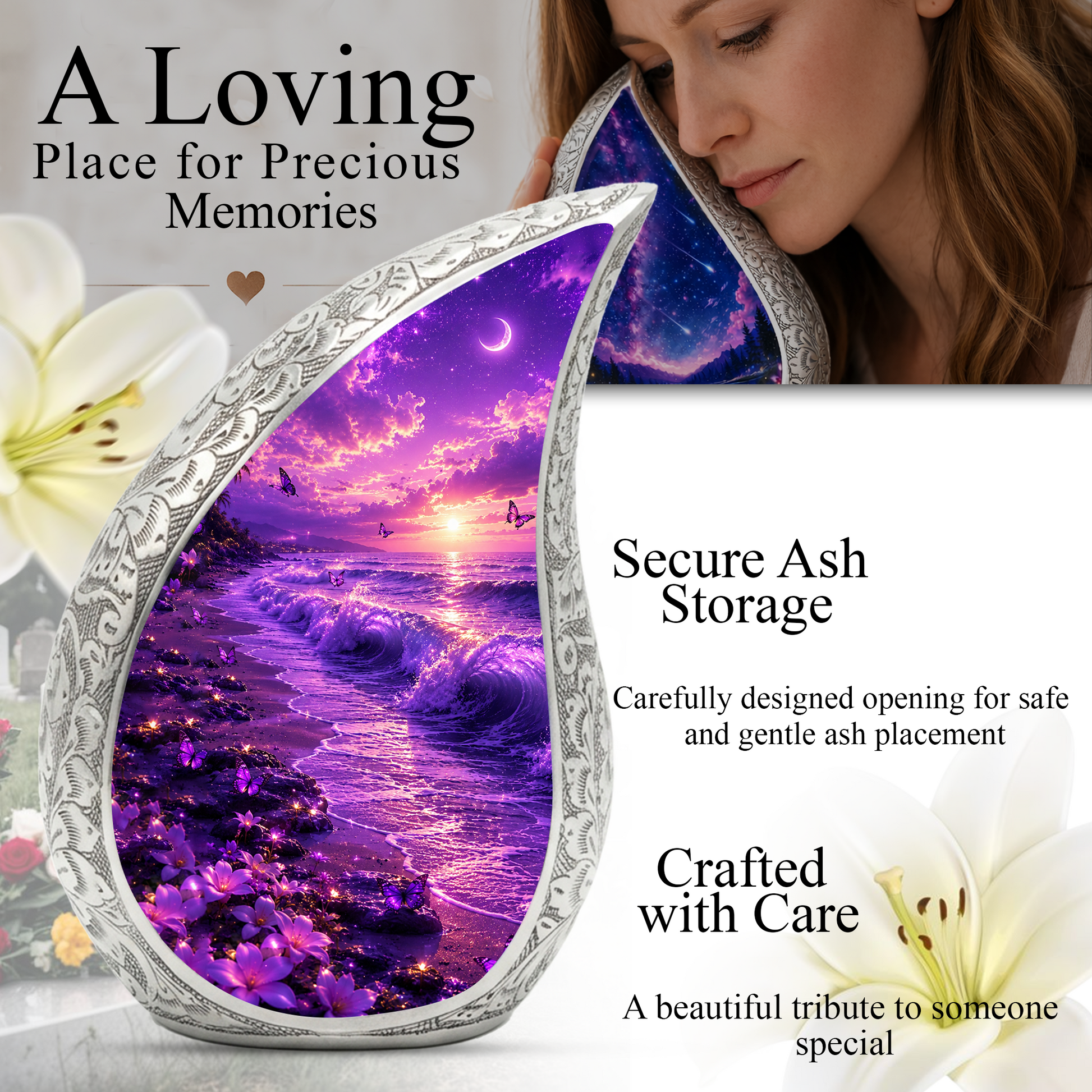 Purple Ocean Beach Cremation Urn for Adult Ashes