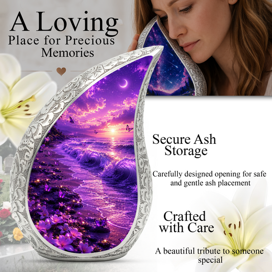 Purple Ocean Beach Cremation Urn for Adult Ashes