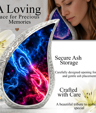 Cosmic Connection Cremation Urn for Ashes, Celestial Hands Adult Memorial Urn