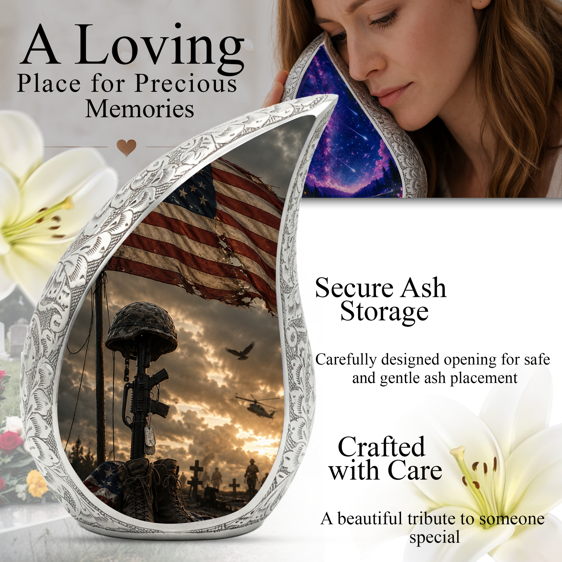 Military Urn for Human Ashes | Adult Military Cremation Urn & Patriotic Memorial Urn