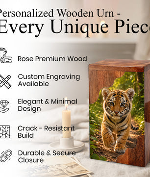 Tiger Wooden Cremation Urn – Strength & Courage Memorial Urn for Human Ashes