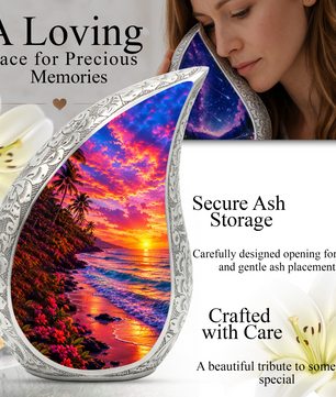 Beach Sunset Cremation Urn for Human Ashes – Ocean Wave Adult Memorial Urn, Beach Keepsake Urn for Mom, Women & Loved Ones