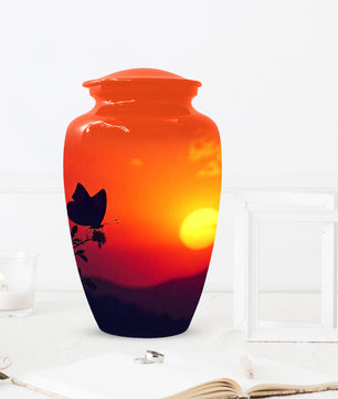Butterfly Sunset Urn for Adult Ashes | Orange Sunset Butterfly Cremation Urn