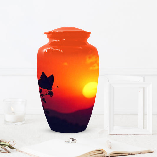 Butterfly Sunset Urn for Adult Ashes | Orange Sunset Butterfly Cremation Urn