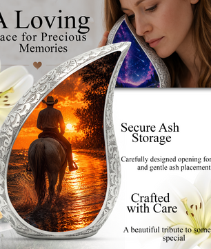 Cowboy Sunset Urn for Human Ashes | Western Cremation Urn for Dad, Father & Men