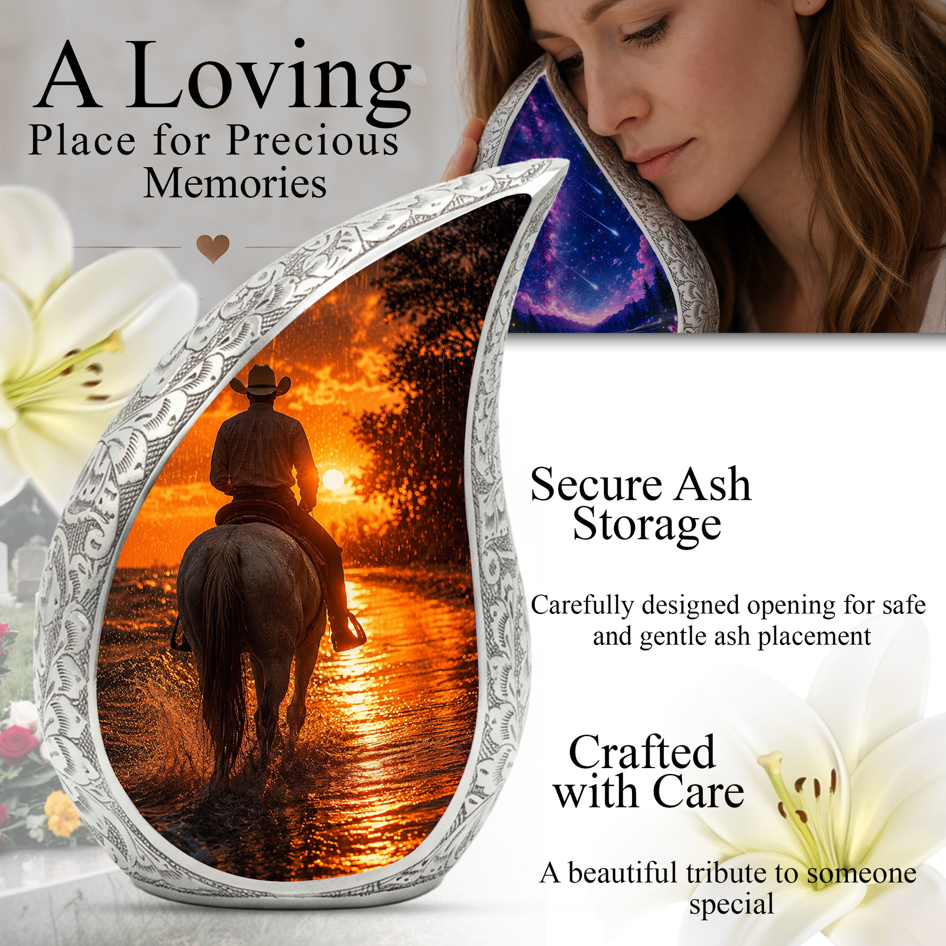 Cowboy Sunset Urn for Human Ashes | Western Cremation Urn for Dad, Father & Men