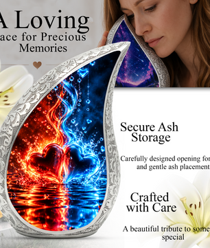 Heart Urn for Ashes, Red and Blue Hearts Aluminum Cremation Urn