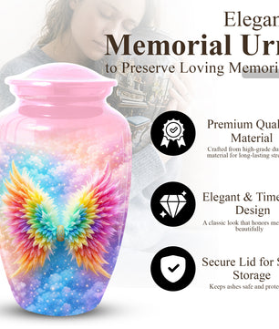 Angel Wings Urn for Mom, Rainbow Memorial Large Urn,Cremation Urn for Mama
