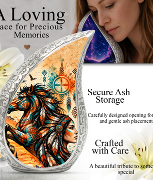 Native American Horse Urn for Ashes, Tribal Horse Cremation Urn