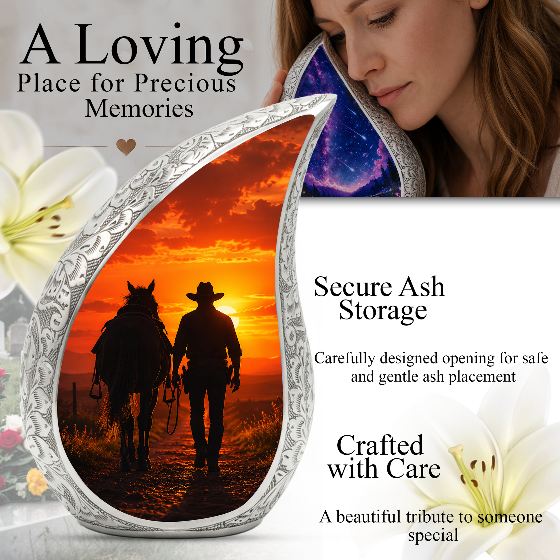 Cowboy Urn for Dad Ashes | Western Cremation Urn for Men | Cowboy Memorial Urn for Adult Male