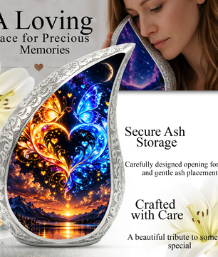 Butterfly Adult Urn for Ashes, Blue and Gold Butterfly Cremation Urn for Human Ashes