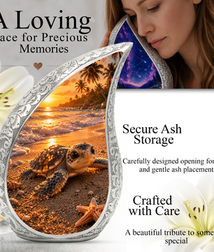 Baby Turtle Beach Urn for Human Ashes | Ocean Wave Wooden Cremation Urn