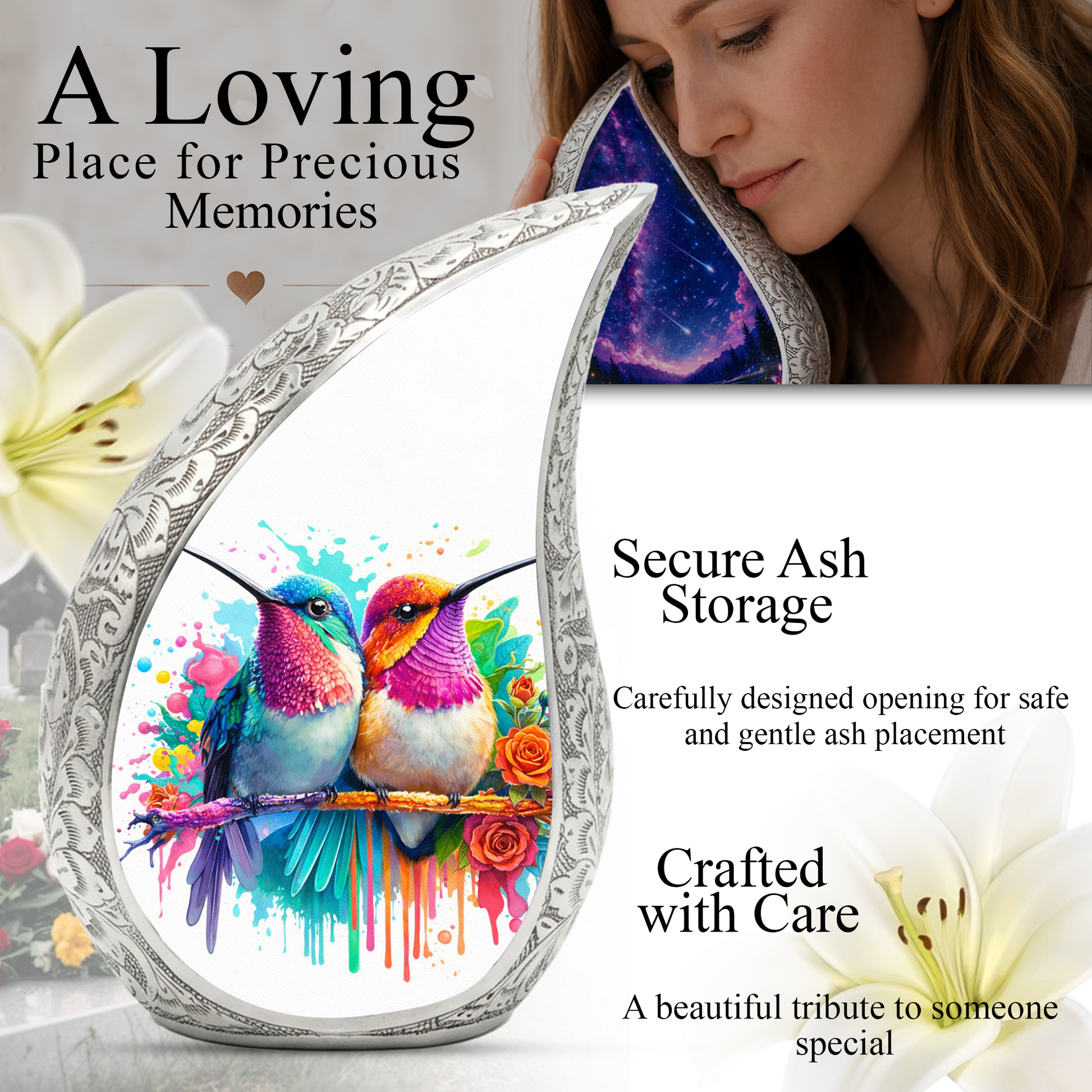 Beautiful Hummingbird Cremation Urn for Adult Ashes