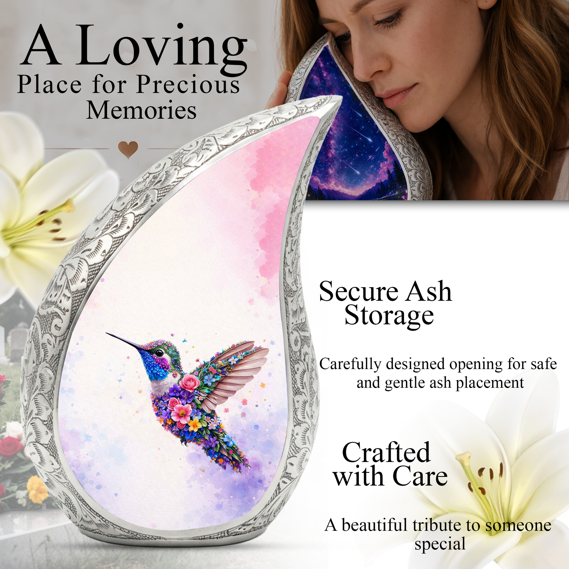 Beautiful Pink Hummingbird Cremation Urn for Adult Ashes