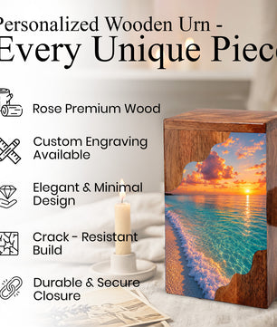 Sunset Beach Wooden Cremation Urn – Personalized Memorial Urn for Human Ashes |