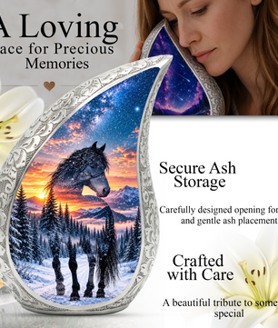Horse Adult Urn for Ashes, Black Horse Cremation Urn for Human Ashes
