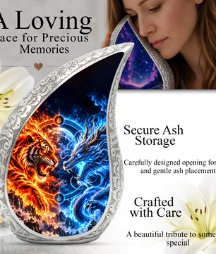 Tiger and Dragon Cremation Urn for Ashes, Fire and Ice Memorial Urn