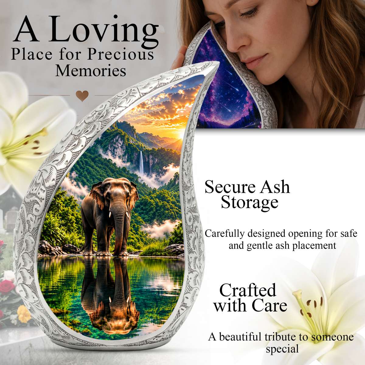 Elephant Cremation Urn for Dad - Wildlife Memorial Keepsake for Ashes