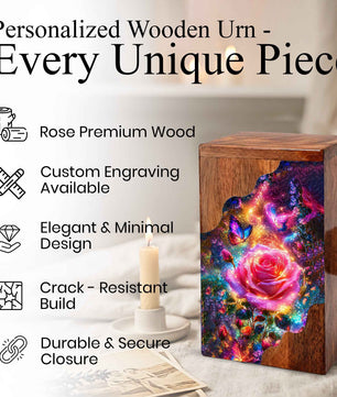 Rose Butterfly Wooden Cremation Urn for Human Ashes