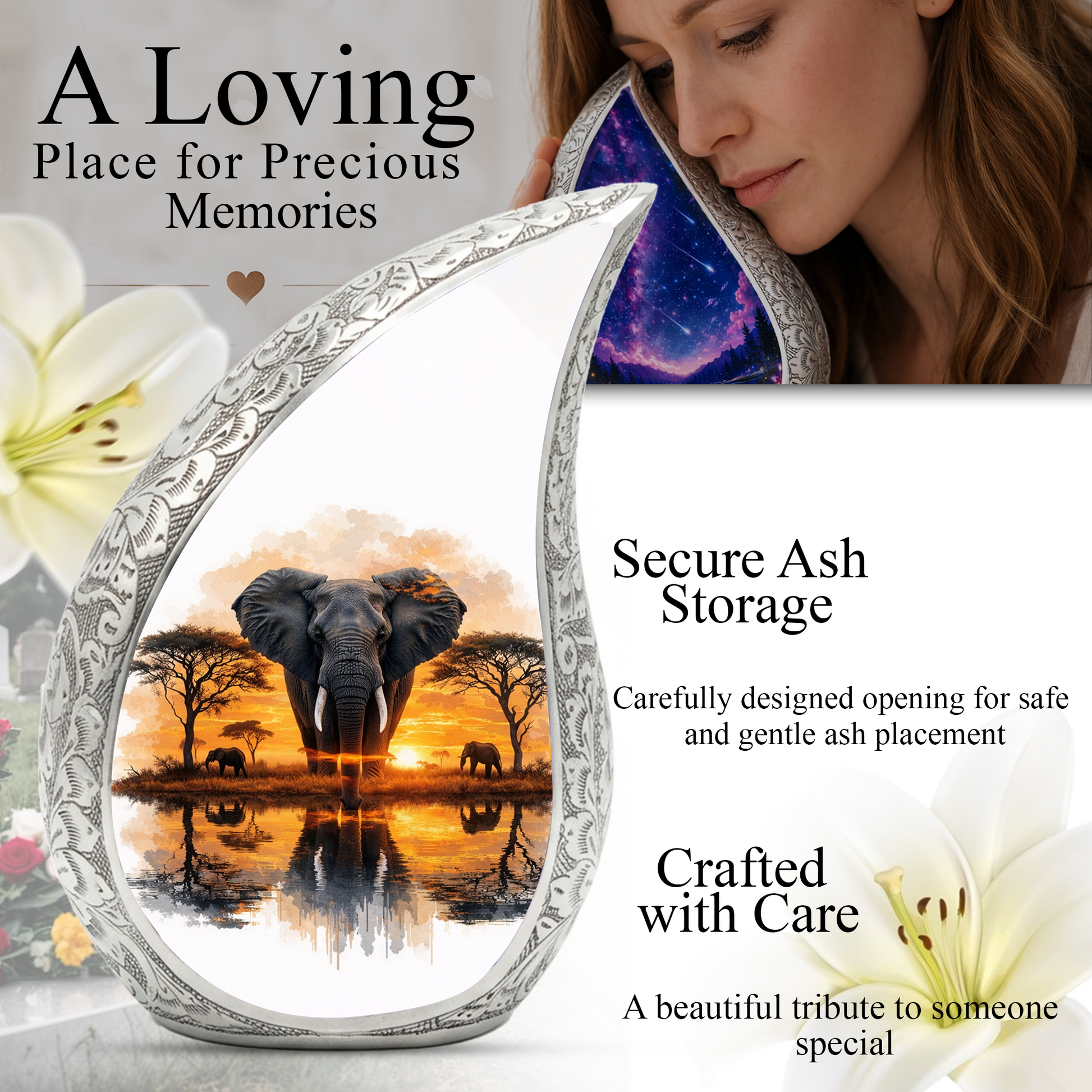 Personalized Urn for Dad, Elephant Memorial Adult Cremation Urn
