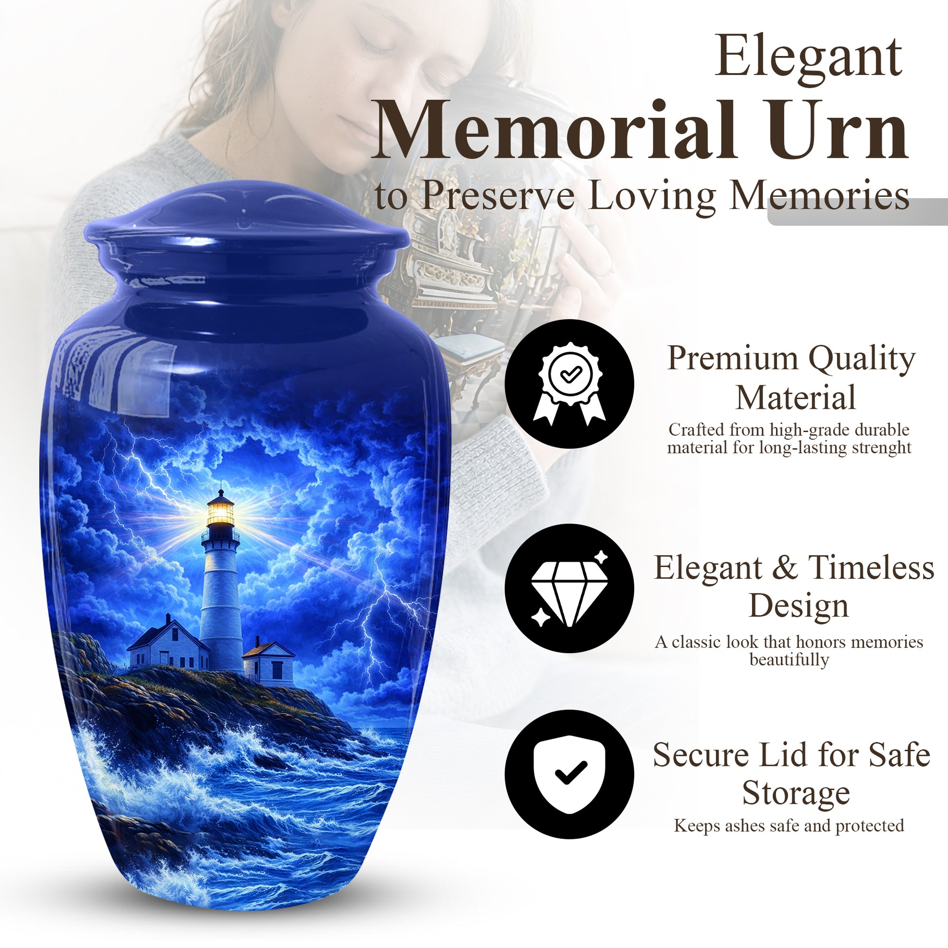 Lighthouse Memorial Urn for Dad, Personalized Adult Cremation Large  Urn