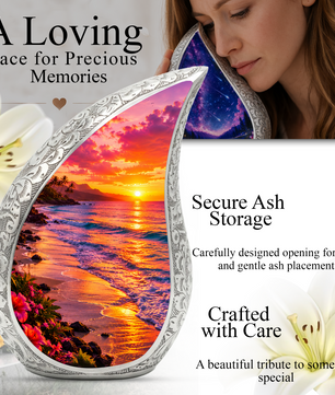 Beach Fishing Urn for Human Ashes – Ocean Sunset Cremation Urn, Adult Urn for Dad, Father & Men