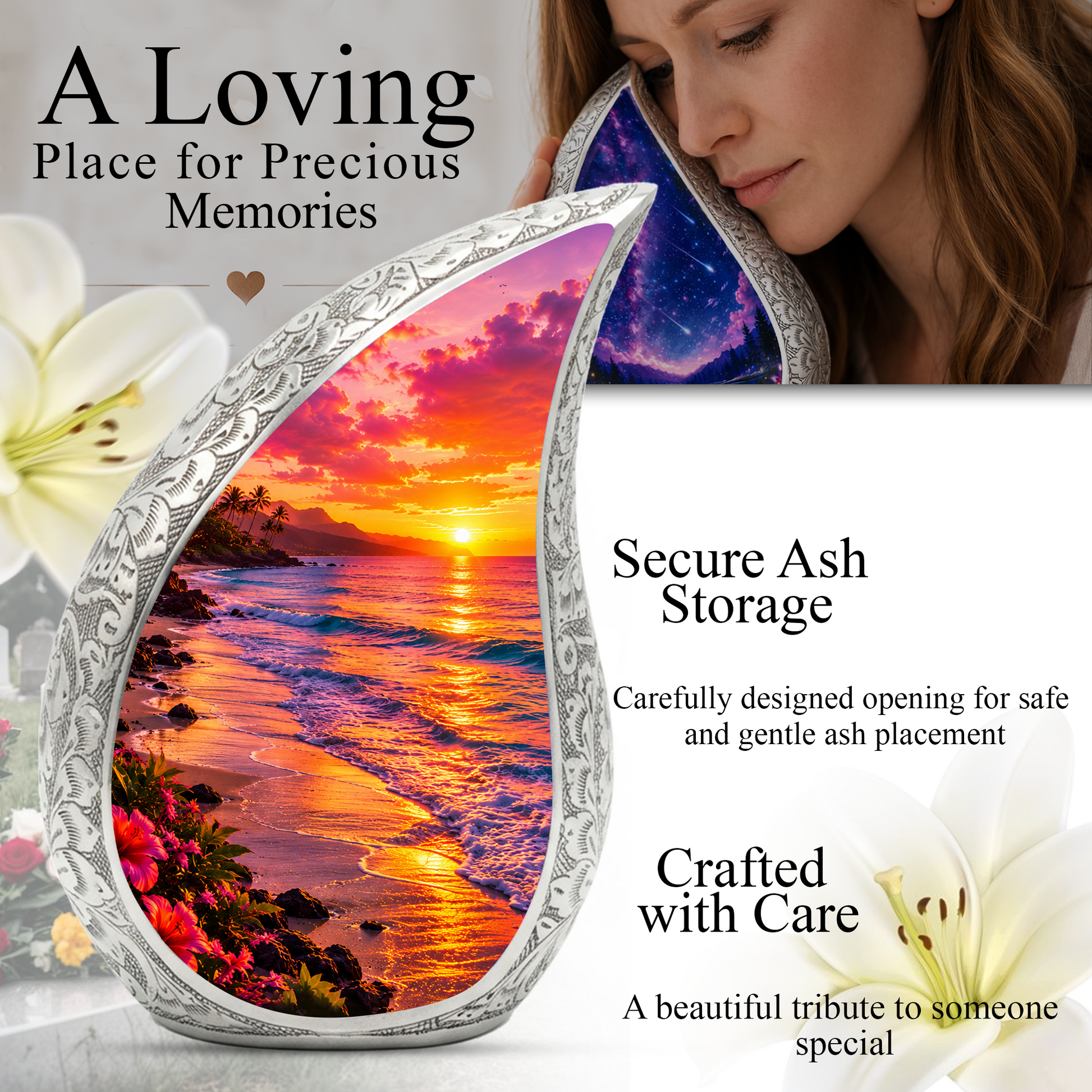 Beach Fishing Urn for Human Ashes – Ocean Sunset Cremation Urn, Adult Urn for Dad, Father & Men