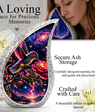 Hummingbird Adult Urn for Ashes, Hummingbird and Rose Cremation Urn for Human Ashes