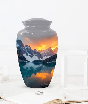 Mountain Lake Sunset Adult Urn for Human Ashes | Scenic Adult Cremation Urn