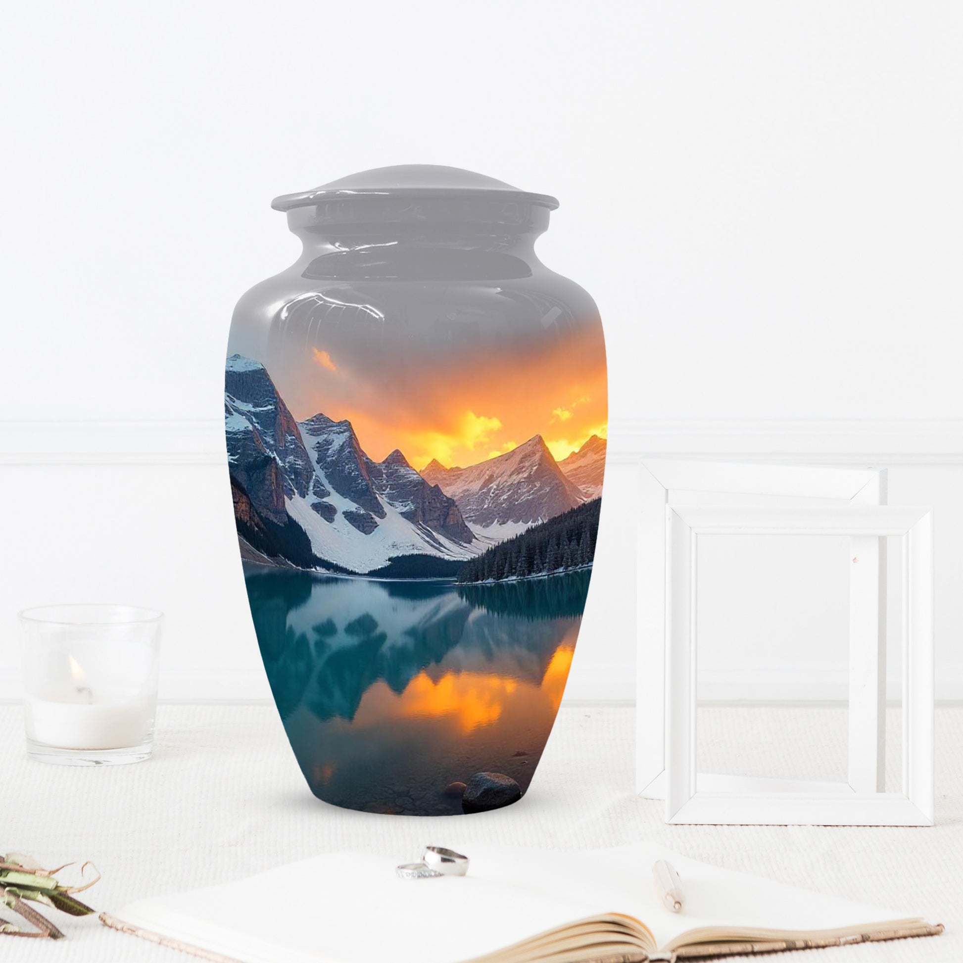 Mountain Lake Sunset Adult Urn for Human Ashes | Scenic Adult Cremation Urn