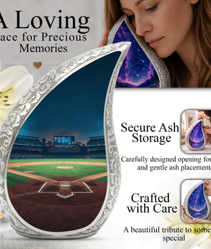 Baseball Personalized Cremation Urn for Dad – Teardrop Style Aluminum Memorial Urn, 10 Inch