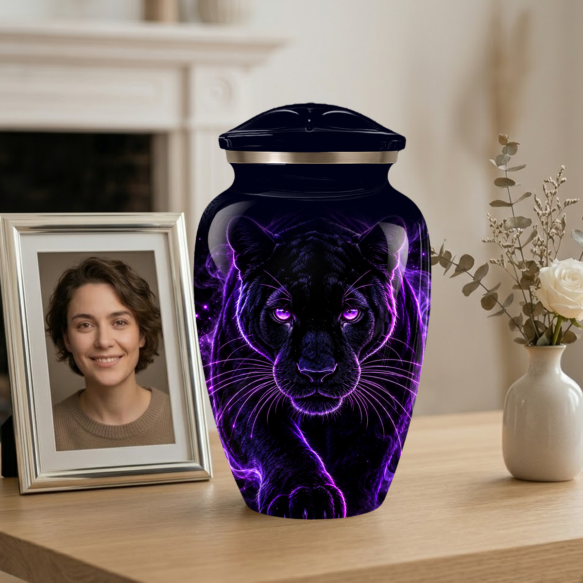 Black Panther Cremation Urn for Ashes | Personalized Panther Memorial Urn | Purple Panther Adult Urn