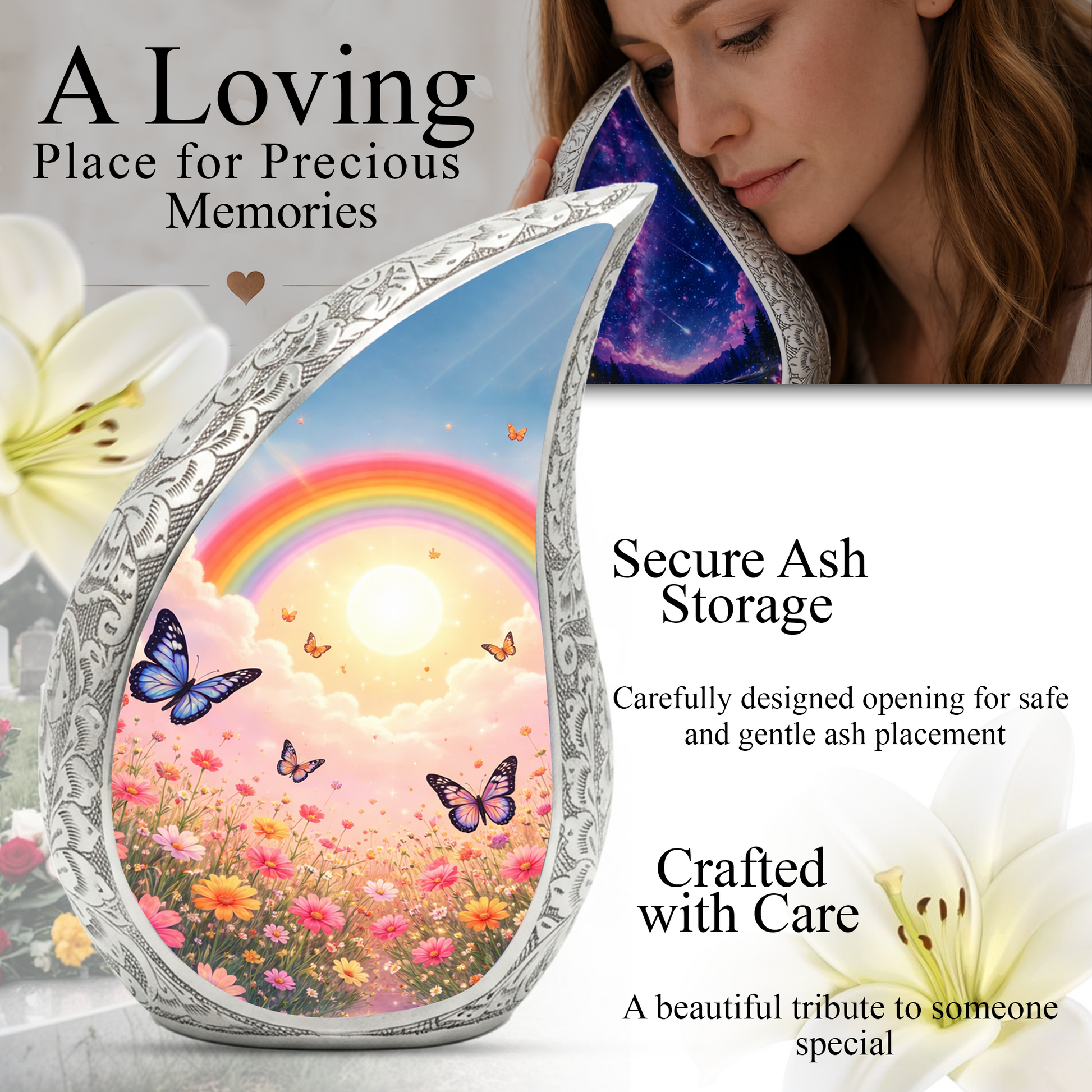 Rainbow Butterfly Urn for Human Ashes | Butterfly Urn | Urn for Mom | Memorial Urn