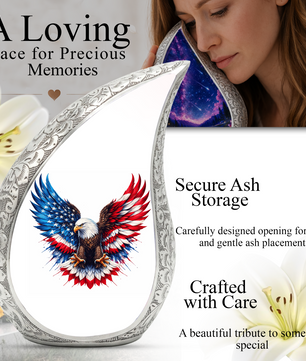 Personalized Patriotic Eagle Cremation Urn – Custom Memorial Urn for Dad, American Bald Eagle Teardrop Aluminum Adult Urn for Ashes, 10 Inch