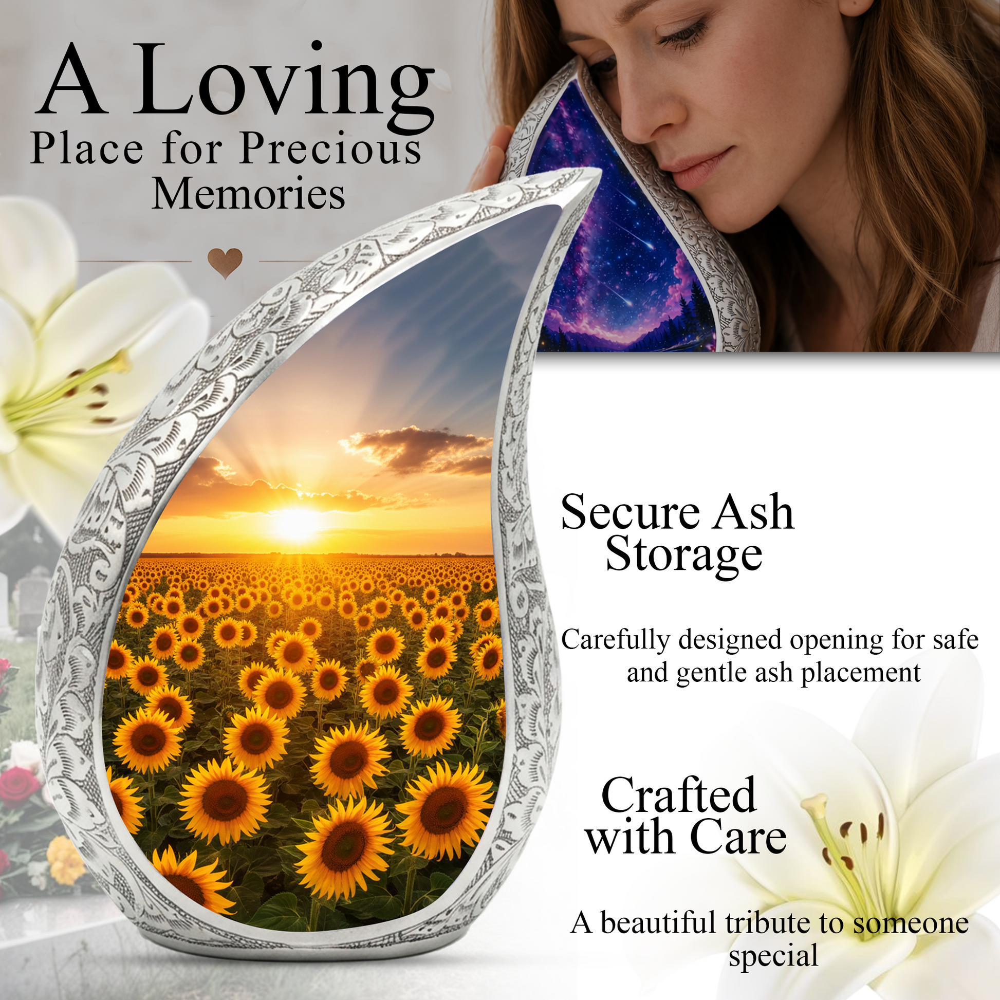 Sunflower Urn for Mom | Sunflower Urn for Human Ashes | Adult Cremation Urn