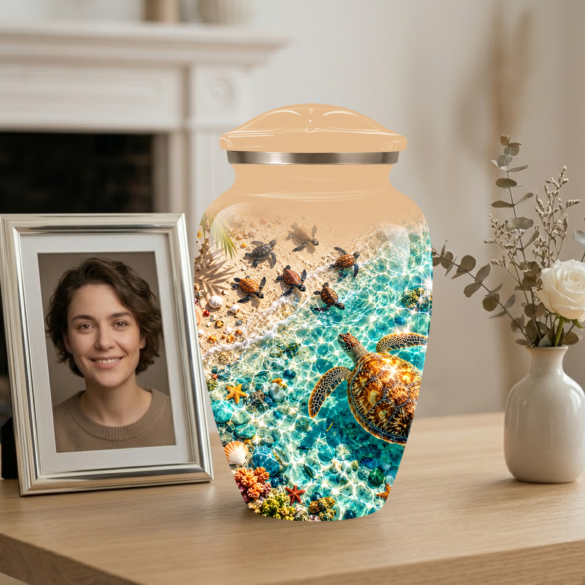 Personalized Sea Turtle Memorial Urn, Aluminum Ocean Beach Urn for Human Ashes