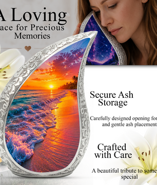 Beach Sunset Urn for Human Ashes | Ocean Sunset Beach Cremation Urn